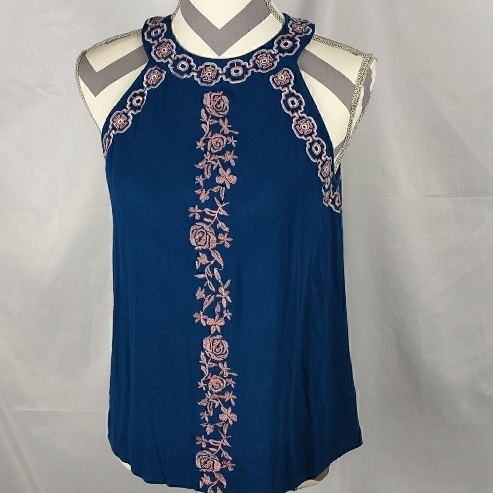 EM Blue Embroidered Halter Top - Picture 8 of 8